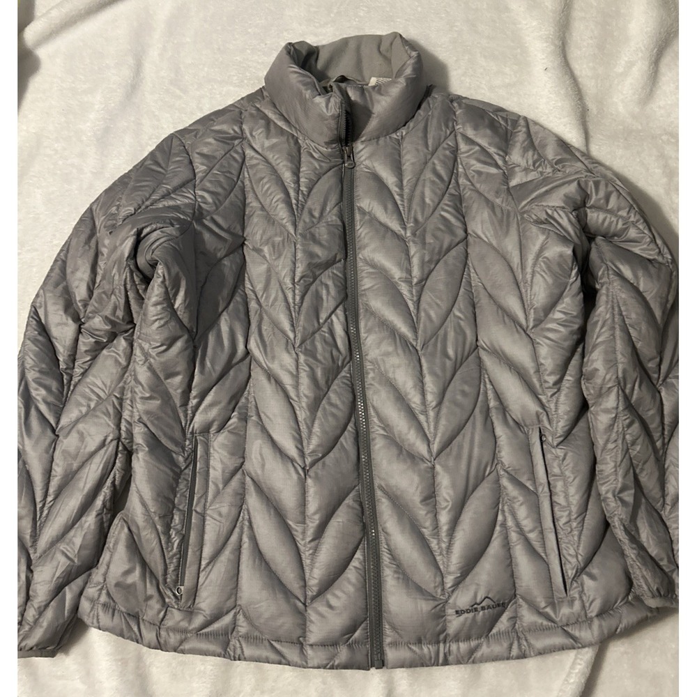 Eddie Bauer Goose Down Jacket Mens XL Gray Quilted Lightweight Puffer